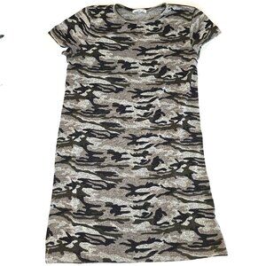 Fitz & Eddi Camouflage T-Shirt Dress Medium - Gray Black Camo Print Shift